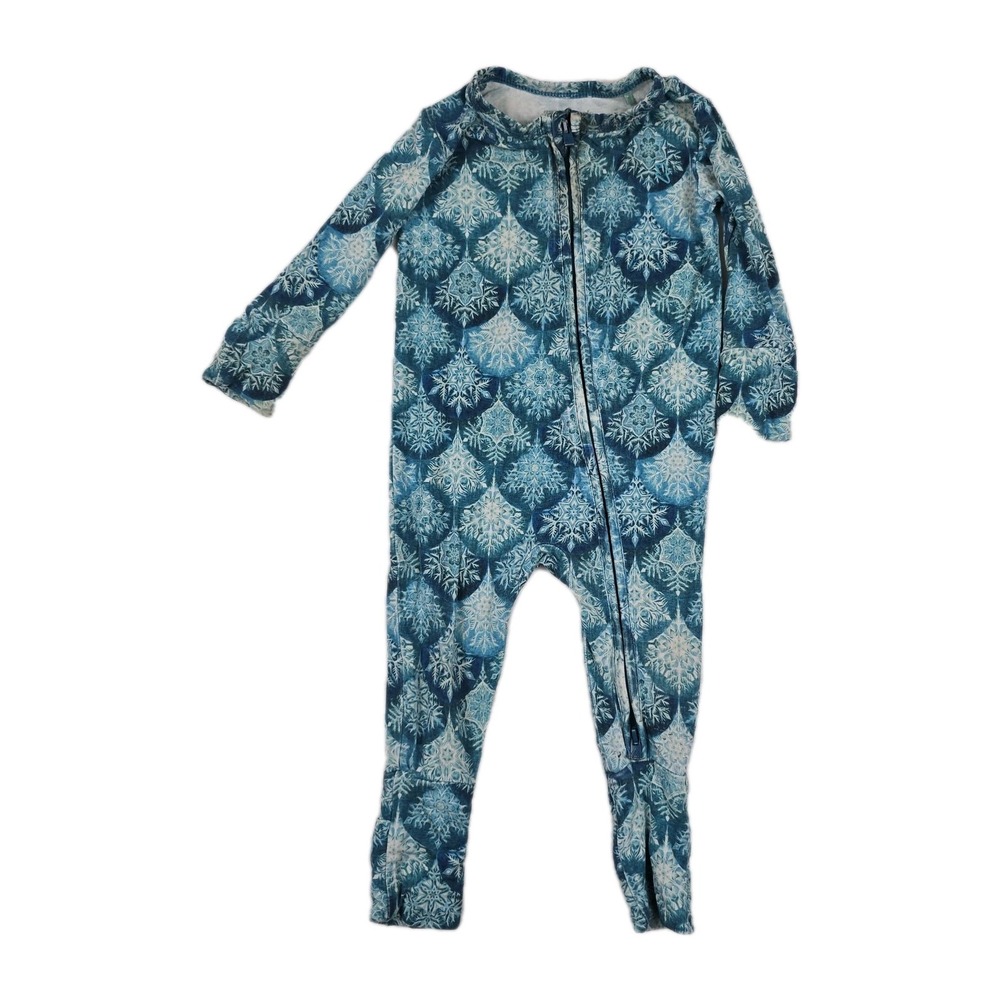 Muse Threads Snowflake Mandala Blue Bamboo Zippie Footie Pajamas 3-6 Months